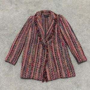 Carlisle Collection Russet Burgundy Multicolor tweed Fringe Coat Size 8